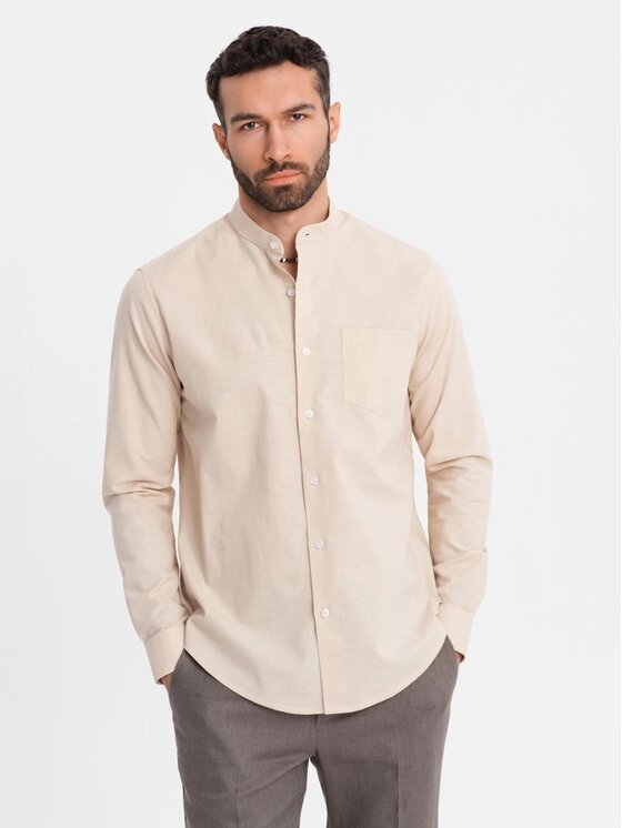Ombre Ombre Koszula OM-SHCS-0161 Beżowy Regular Fit