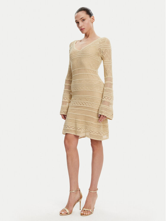 Guess Guess Трикотажна сукня W5GK48 Z3E22 Бежевий Slim Fit