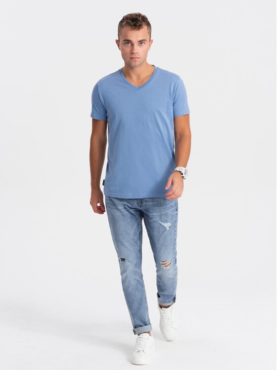 Ombre Ombre T-Shirt OM-TSBS-0145 Niebieski Regular Fit