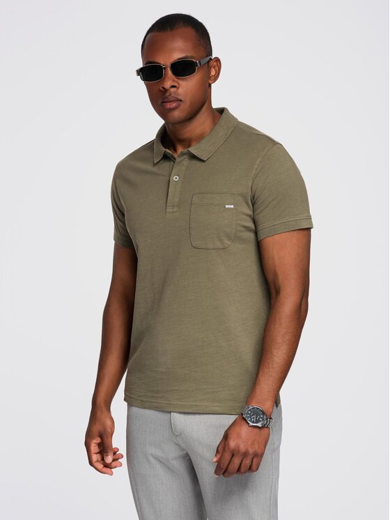 Ombre Ombre Polokošile OM-POWS-0142 Khaki Regular Fit