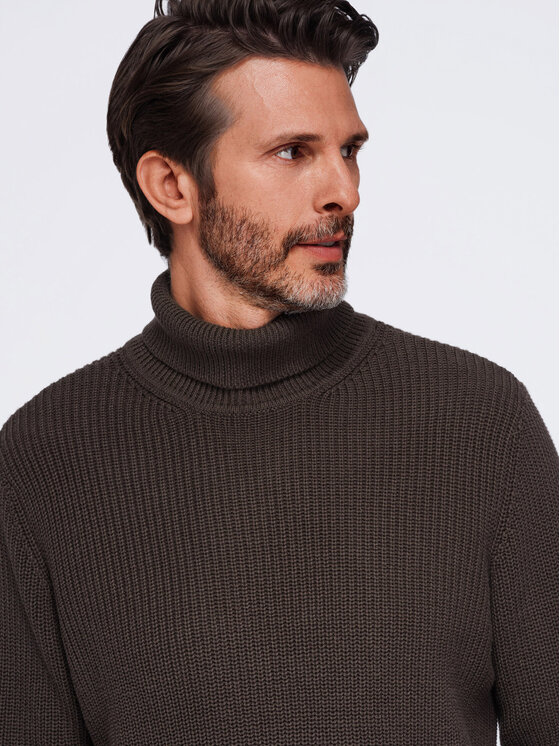 Ombre Ombre Svetr OM-SWTN-0189 Tmavě hnědá Regular Fit
