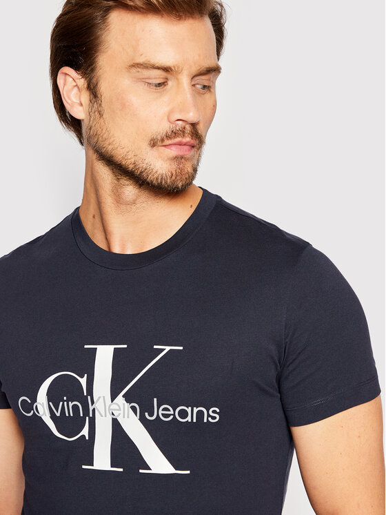 Calvin Klein Jeans T-krekls J30J320935 Tumši zils Slim Fit