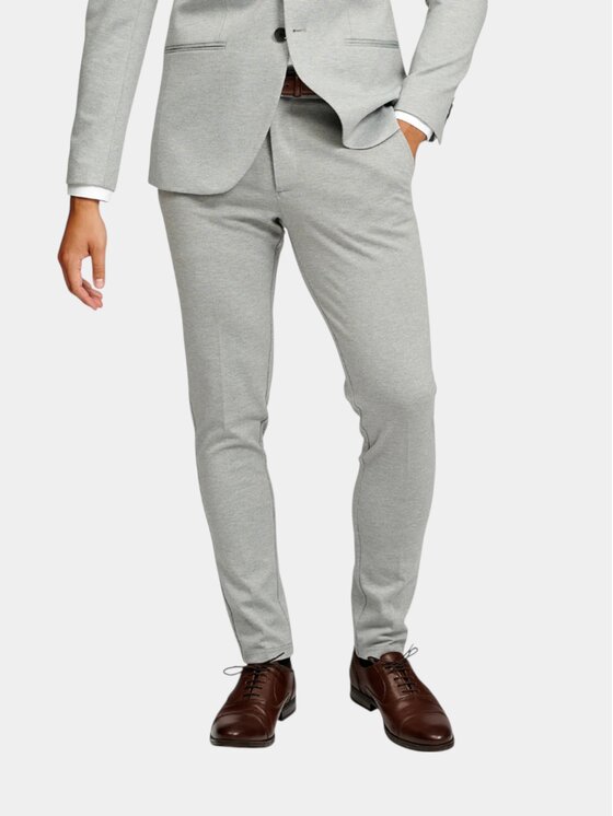 TeeShoppen TeeShoppen Spodnie garniturowe 'Perform Collection' Szary Slim Fit