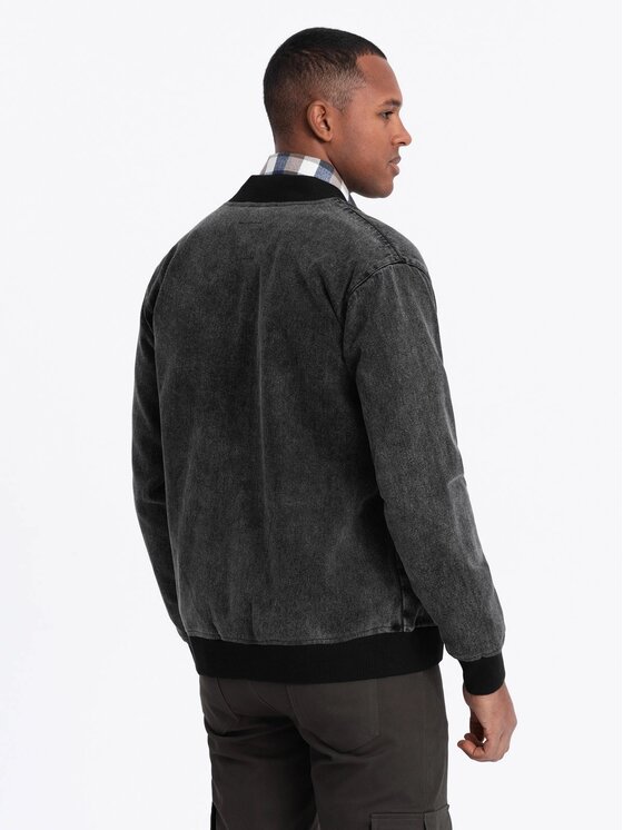 Ombre Ombre Kurtka jeansowa OM-JADJ-0163 Czarny Regular Fit