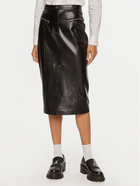 Patrizia Pepe Patrizia Pepe Suknja od imitacije kože 8G0416 E005 Crna Regular Fit