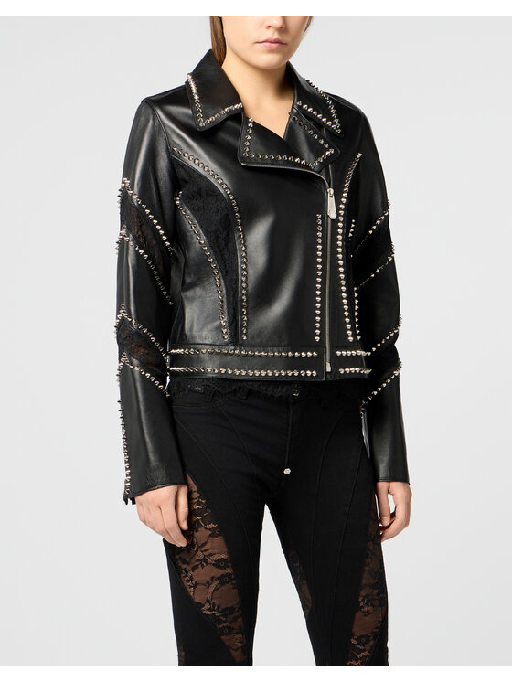 PHILIPP PLEIN PHILIPP PLEIN Kurtka skórzana 29806 Czarny Slim Fit