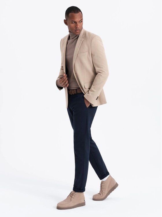 Ombre Ombre Marynarka OM-BLZB-0135 Beżowy Slim Fit