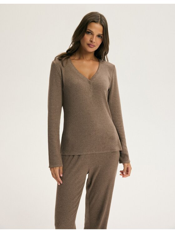 Esotiq Esotiq Piżama 44551 Beżowy Regular Fit