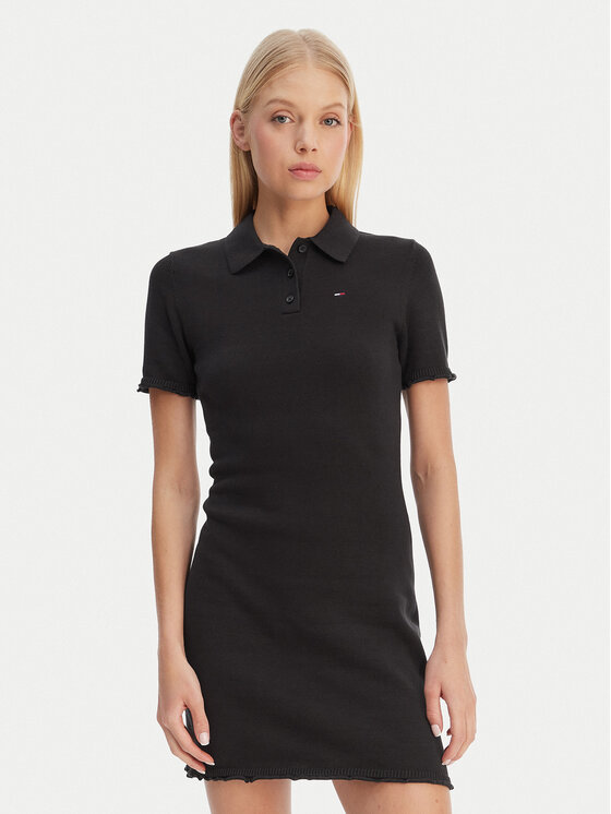Tommy Jeans Rochie de zi Lettuce DW0DW22336 Negru Slim Fit