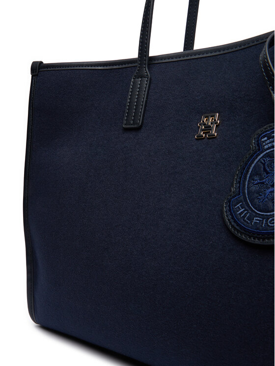 Tommy Hilfiger Tommy Hilfiger Ročna torba Th City Large Tote Melton AW0AW18215 Mornarsko modra