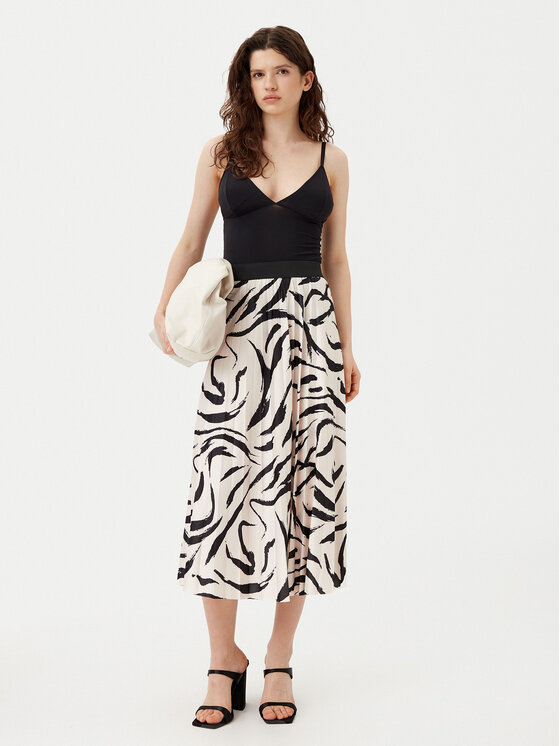 Vila Vila Spódnica plisowana Nitban Print 14068477 Beżowy Regular Fit