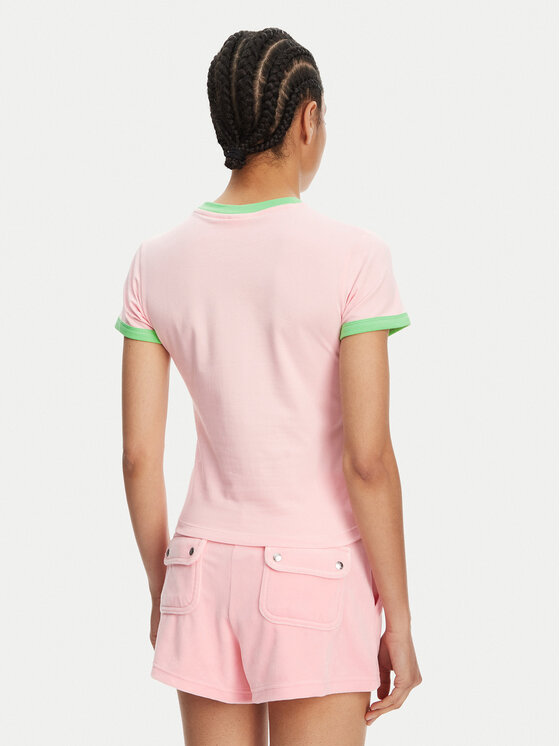 Juicy Couture Juicy Couture T-Shirt Collegiate Ringer JCWCT125320 Różowy Slim Fit