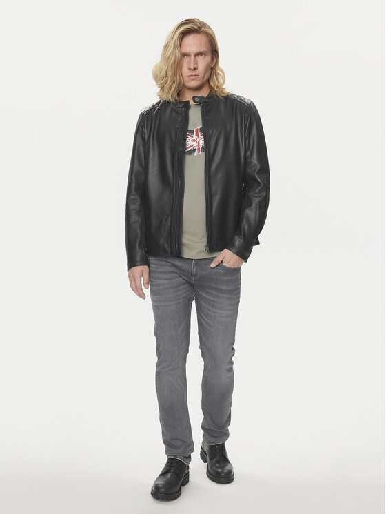 Pepe Jeans Pepe Jeans Кожено яке Tristan PM402991 Черен Regular Fit