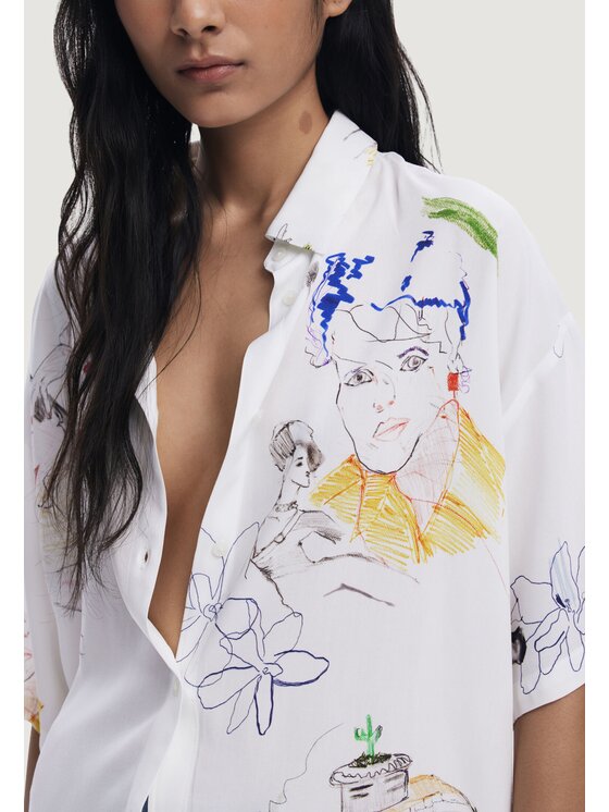 Desigual Desigual Πουκάμισο CAM CRAY Λευκό Casual Fit