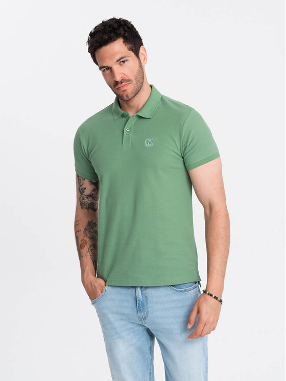 Ombre Ombre Polo OM-POBS-0100 Zielony Regular Fit