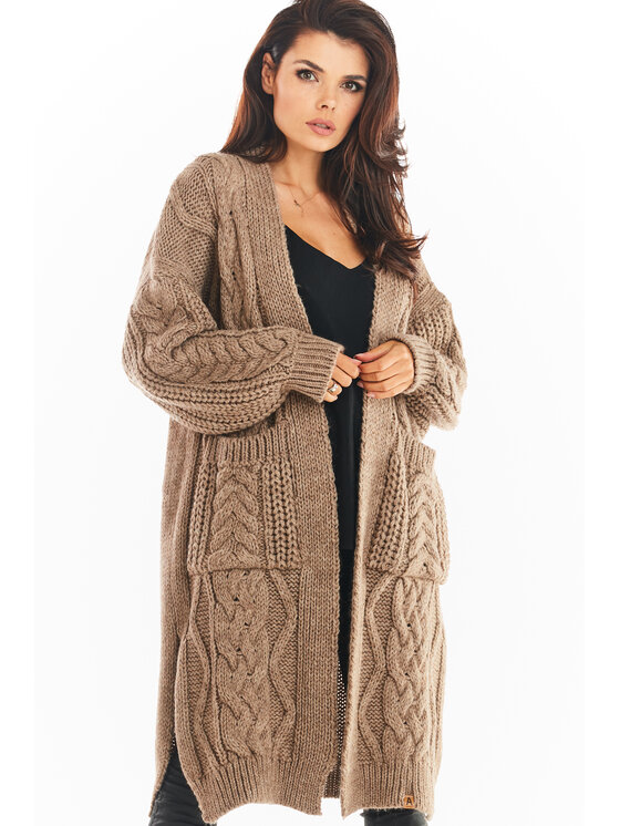 Awama Awama Sweter A393 Beżowy Basic Fit
