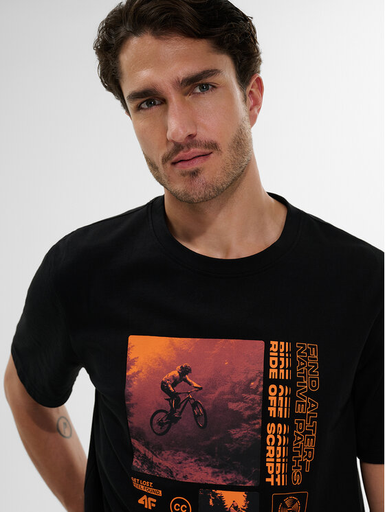 4F 4F T-Shirt WHEEL & WAVE Czarny Relaxed Fit