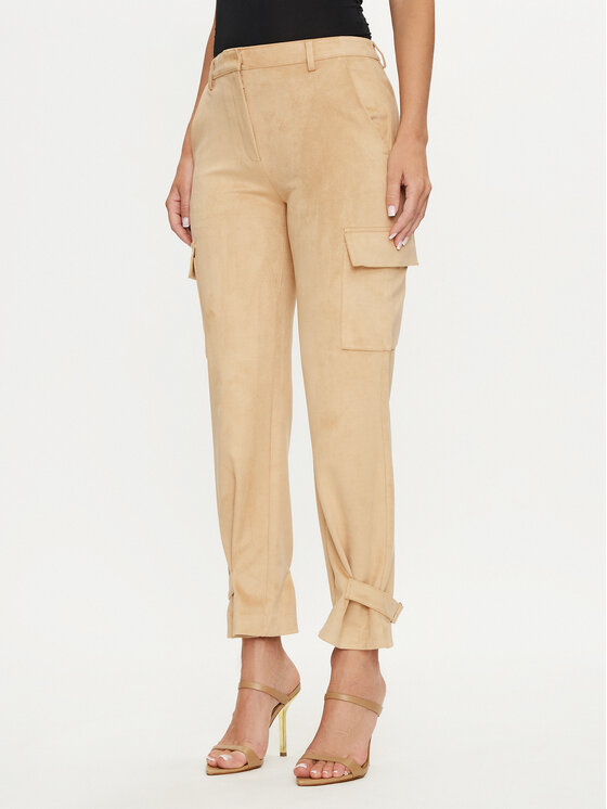 Guess Bavlnené nohavice New Marzia W4YB08 WE0L0 Béžová Relaxed Fit