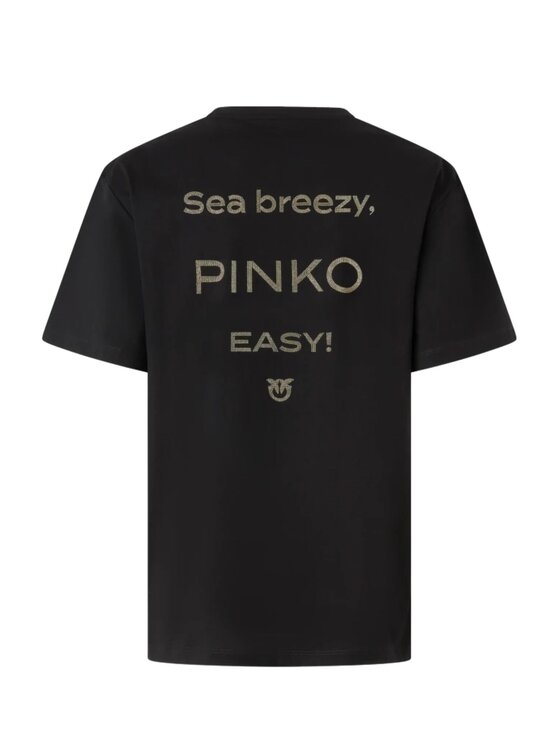 PINKO PINKO Tričko Strepitoso t-shirt jersey logo strass Čierna Regular Fit
