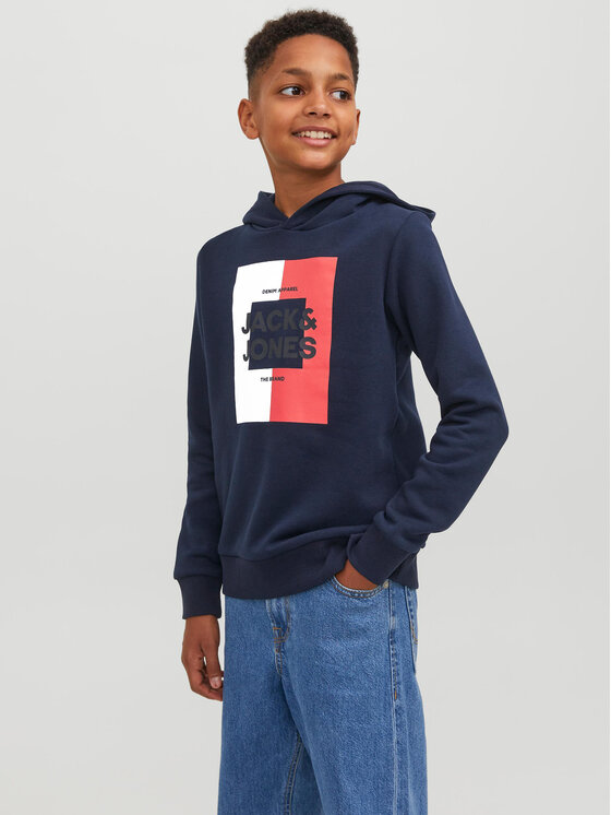 Jack&Jones Junior Džemperis ar kapuci 12237105 Tumši zils Regular Fit