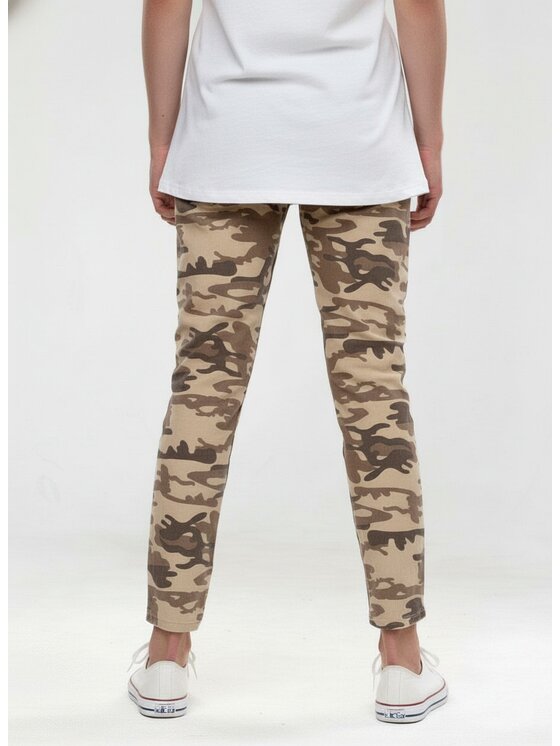 MyStars MyStars Spodnie materiałowe Camo Militarne Wojskowe 104972 Kremowy Regular Fit