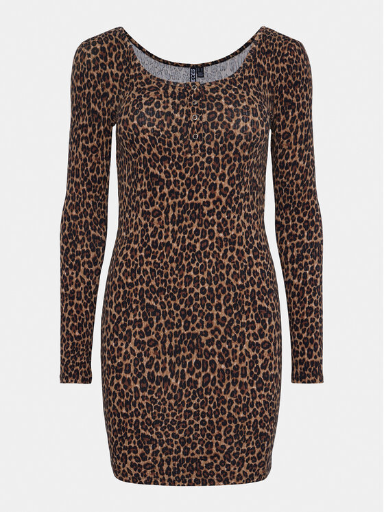 Pieces Pieces Vsakodnevna obleka Kitte 17148389 Rjava Slim Fit