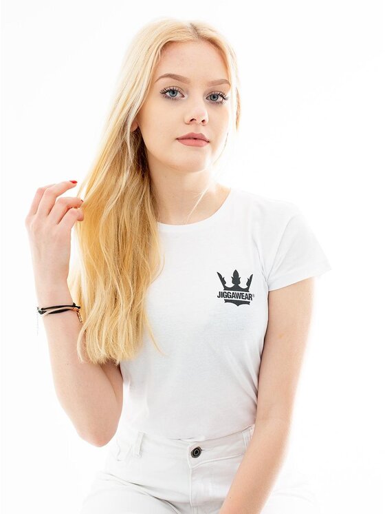 T-Shirt, rozmiar M, Białe, Koszulka Z Krótkim Rękawem Damska Biała / Czarna Jigga Wear Classic Logo XL