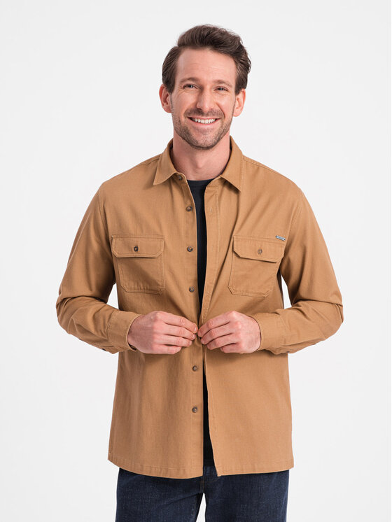Ombre Ombre Koszula OM-SHCS-0146 Brązowy Regular Fit
