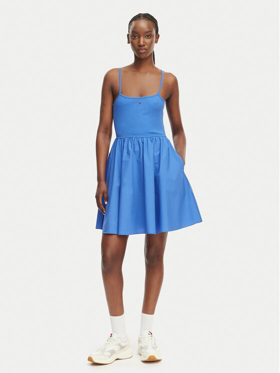 Tommy Jeans Tommy Jeans Rochie de vară DW0DW22352 Albastru Slim Fit