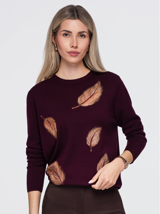 Ombre Ombre Sweter OW-SW-E0027 Bordowy Regular Fit