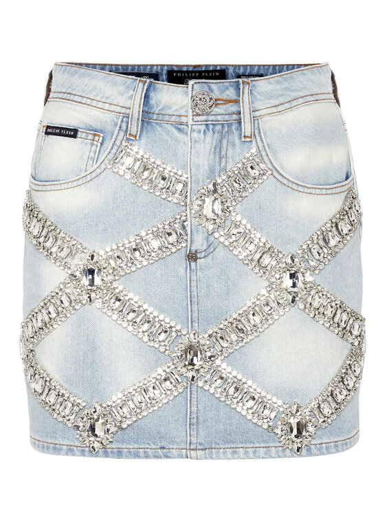 PHILIPP PLEIN PHILIPP PLEIN Spódnica jeansowa 15343 Biały Slim Fit