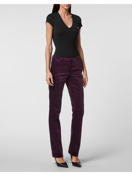 PHILIPP PLEIN PHILIPP PLEIN Kalhoty z materiálu 2943 Fialová Flare Fit