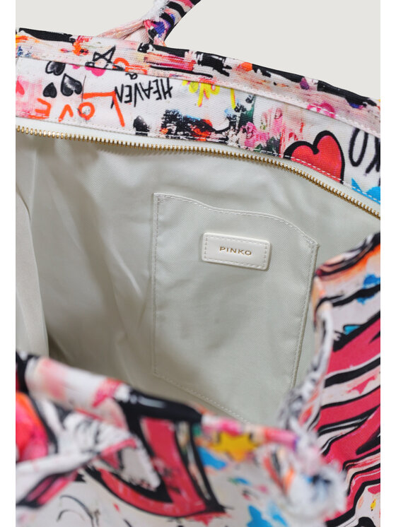 PINKO PINKO Borsetta BEACH SHOPPER CANVAS STAMPA GR Bianco