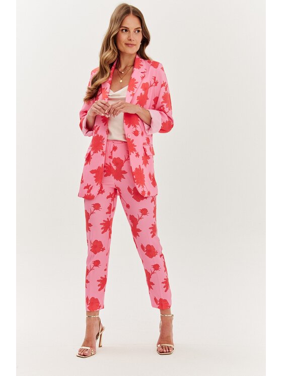 NAOKO NAOKO Kalhoty z materiálu More Amore Růžová Regular Fit