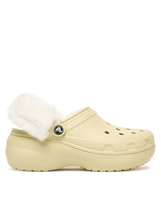 Crocs Crocs Klapki Classic Platform Fuzz Lined Clog 212854 Beżowy