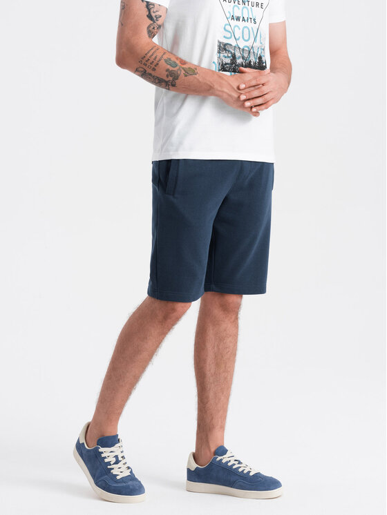 Ombre Ombre Šortky z materiálu OM-SRBS-0149 Tmavomodrá Regular Fit