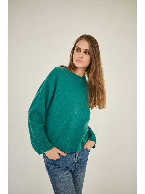 Entelier Entelier Sweter dekolt łódka Zielony Comfortable Fit