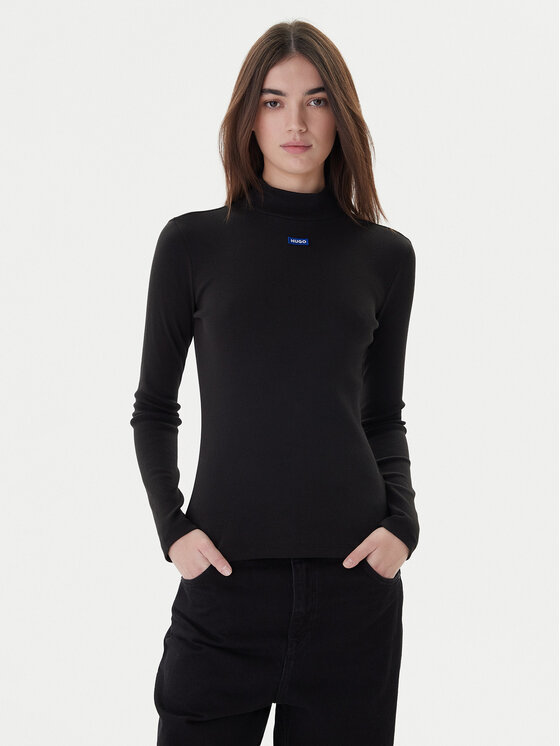 HUGO Hugo Bluză cu gât 50525318 Negru Regular Fit