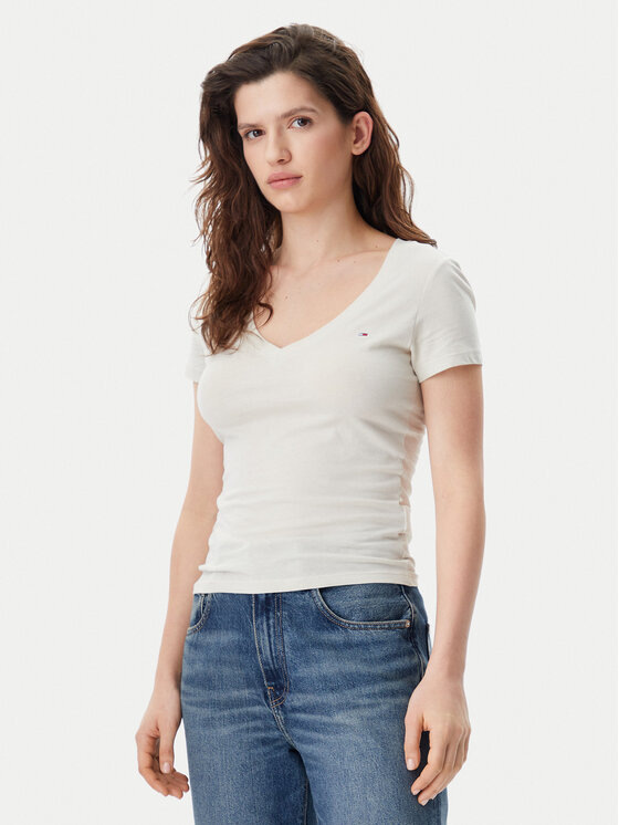 Tommy Jeans Tommy Jeans T-Shirt DW0DW20458 Beżowy jasny Slim Fit
