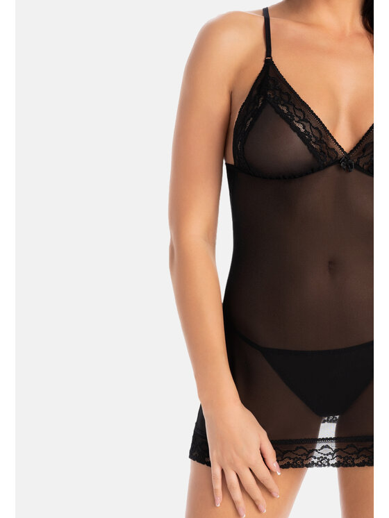 Teyli Teyli Koszula nocna z koronką Inni Czarny Slim Fit