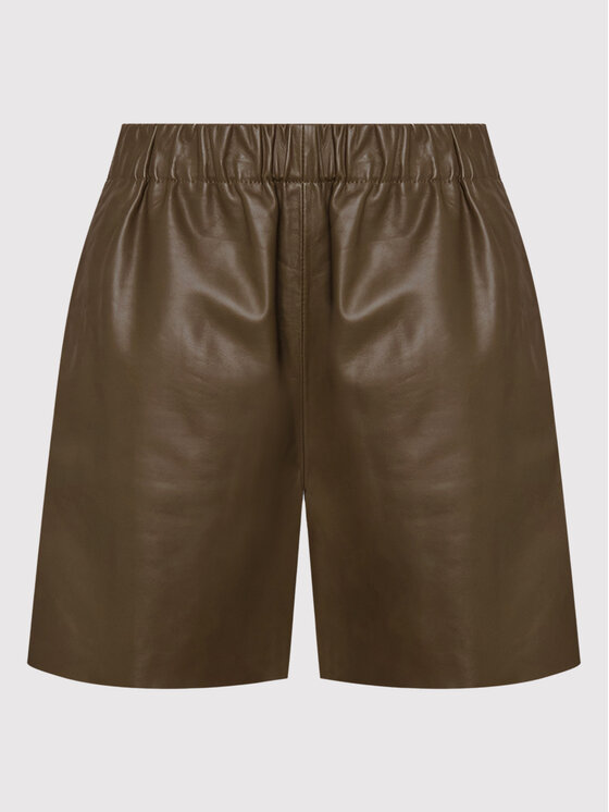 Notes Du Nord Notes Du Nord Шкіряні шорти Debbie 12712 Зелений Regular Fit