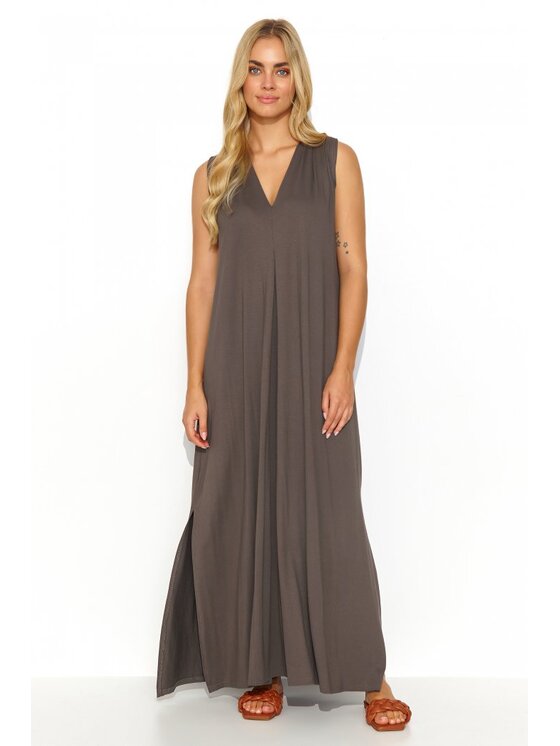 Makadamia Makadamia Sukienka codzienna M830 Brązowy Loose Fit