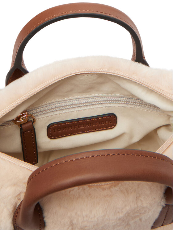 Tommy Hilfiger Tommy Hilfiger Дамска чанта Popette Micro Tote Faux Fur AW0AW19311 Светлобежов