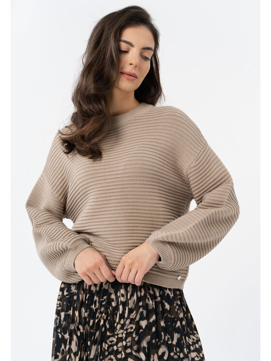 Volcano Volcano Sweter S-FLOR Beżowy Regular Fit