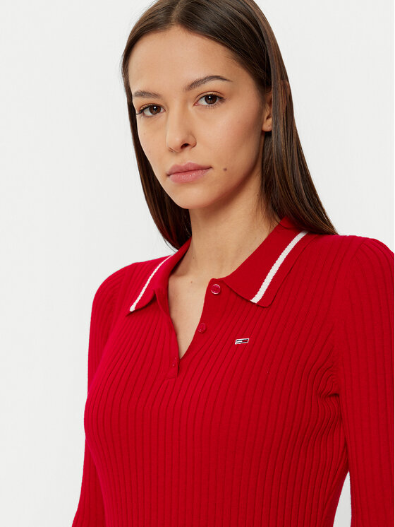 Tommy Jeans Tommy Jeans Sukienka dzianinowa DW0DW19476 Czerwony Slim Fit