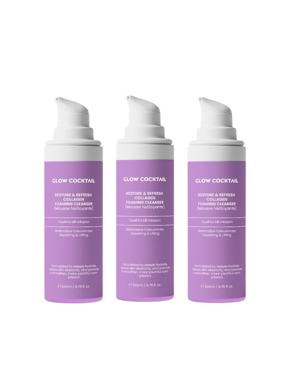 Glow Cocktail Glow Cocktail 3 x Restore & Refresh Collagen Foaming Cleanser 200 ml Zestaw do pielęgnacji skóry