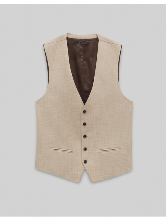 Borgio Borgio Kamizelka garniturowa Morgano Beżowy Slim Fit