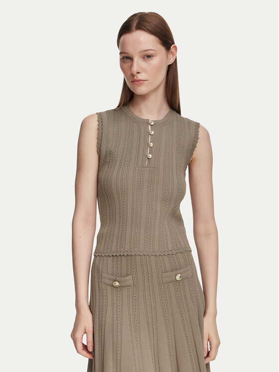 Guess Bluză W6YR24 Z0970 Bej închis Slim Fit