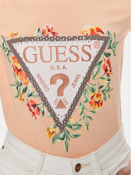 Guess Guess T-shirt W4GI24 J1314 Narančasta Slim Fit