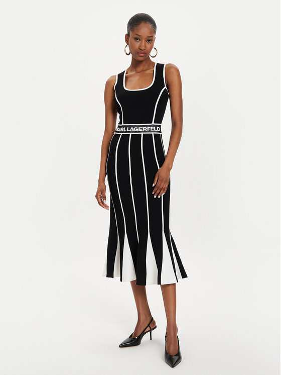KARL LAGERFELD KARL LAGERFELD Kootud kleit 245W1330 Must Slim Fit